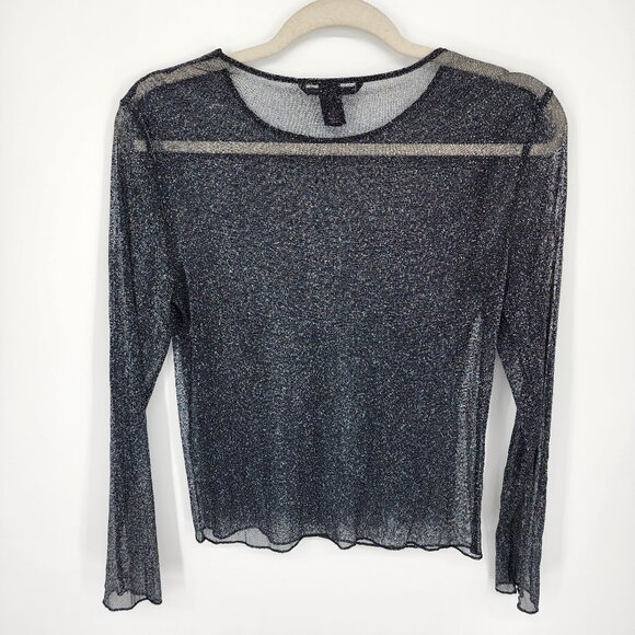 3/$25 306. Victorias Secret Sheer Top XS Sparkle Shimmer Metallic Silver Black - Picture 2 of 5